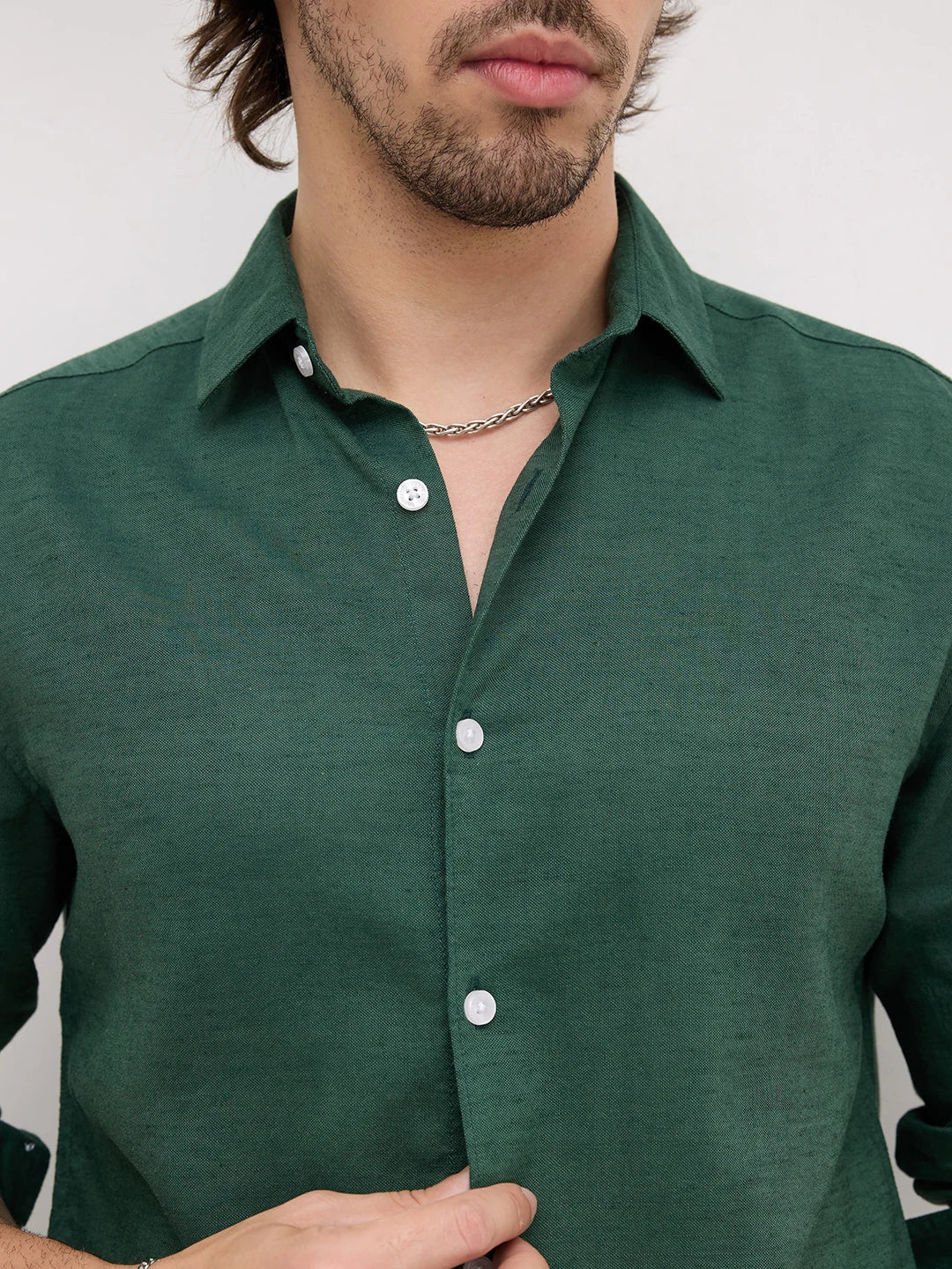 Luxe Forest Green Linen Blend Shirt