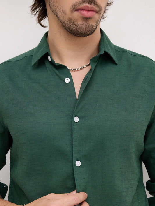 Luxe Forest Green Linen Blend Shirt