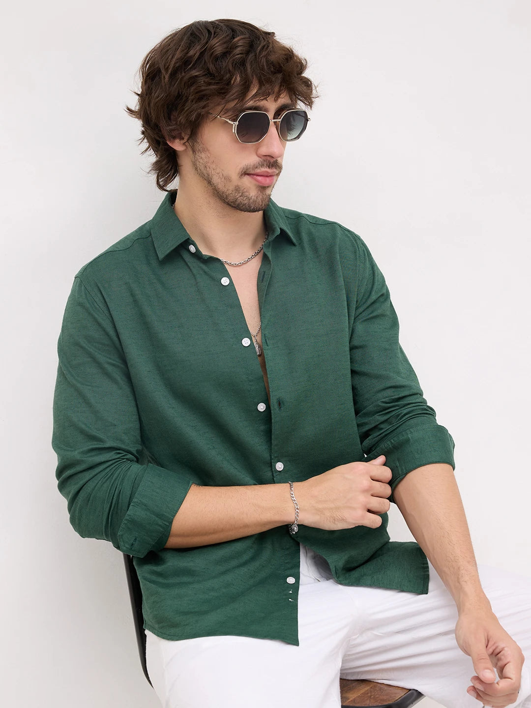 Luxe Forest Green Linen Blend Shirt
