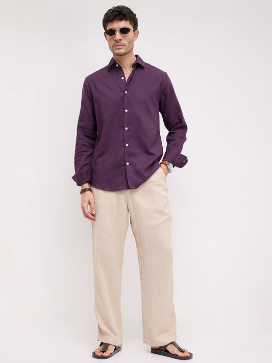 Royal Deep Purple Linen Blend Shirt