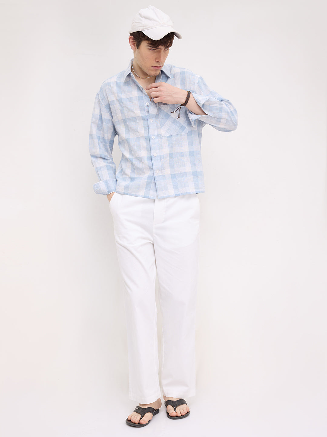 Arctic Blue Square Embossed Boxy Fit Crop Shirt