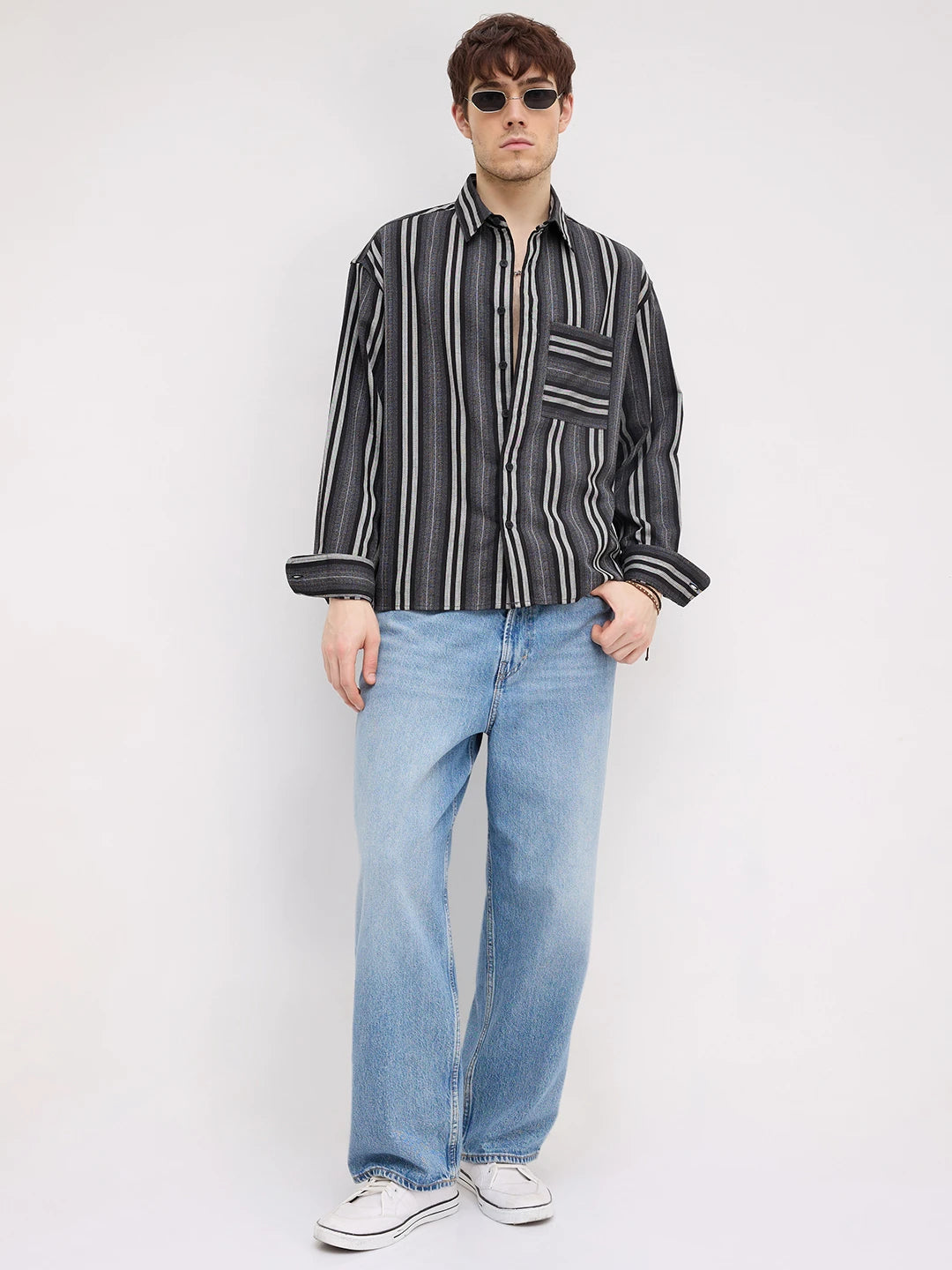 Artisan Monochrome Striped Boxy Fit Crop Shirt