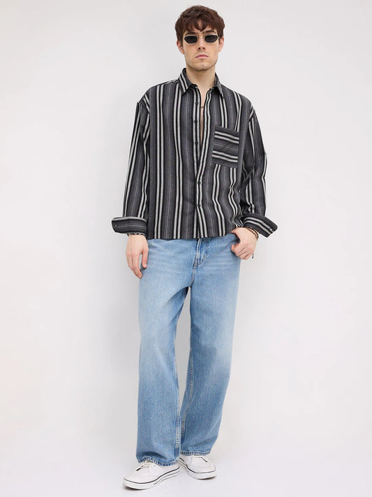 Artisan Monochrome Striped Boxy Fit Crop Shirt