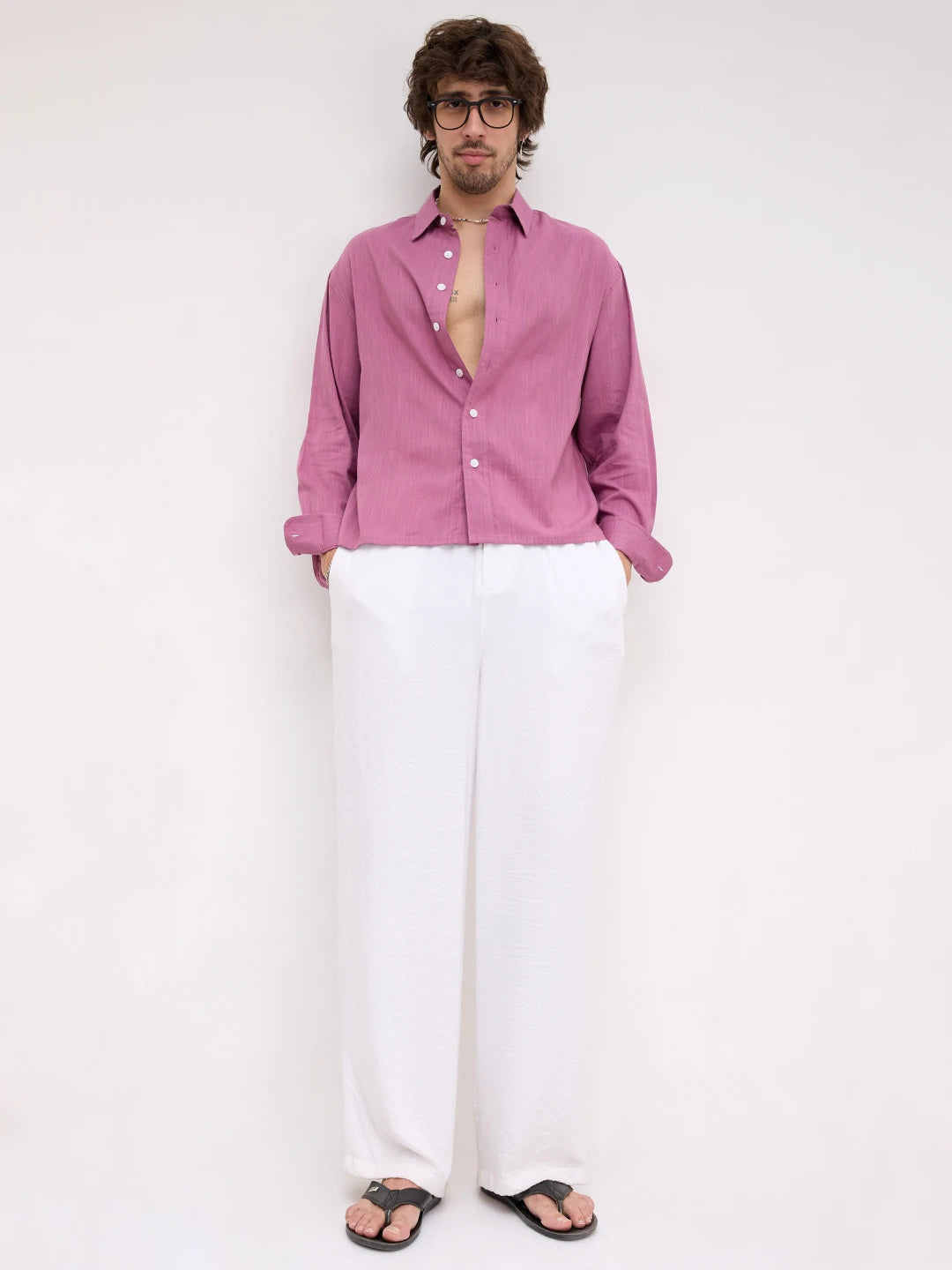 Turkish Rose Pink Fine Textured Boxy Fit Crop Shirt