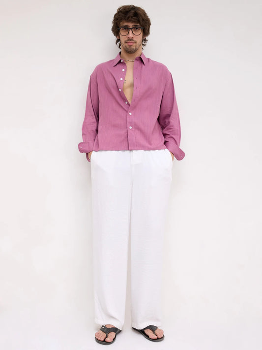 Turkish Rose Pink Fine Textured Boxy Fit Crop Shirt