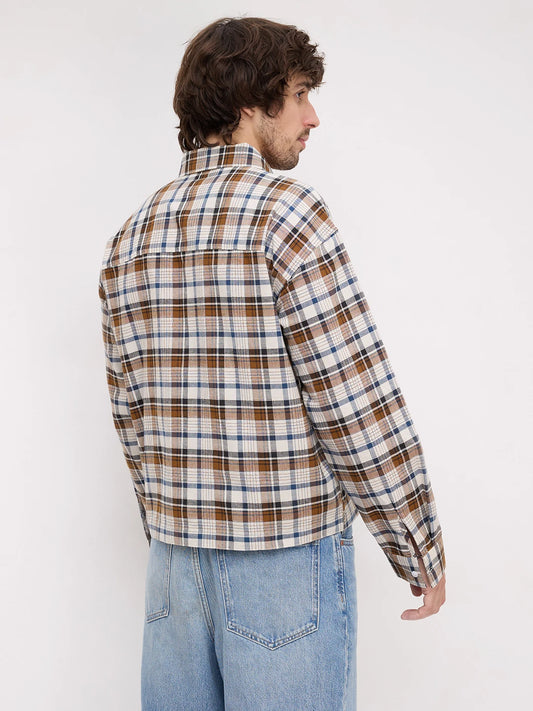 Rustic Artisan Thread-work Grid Checks Loop Button Oversized Shirt
