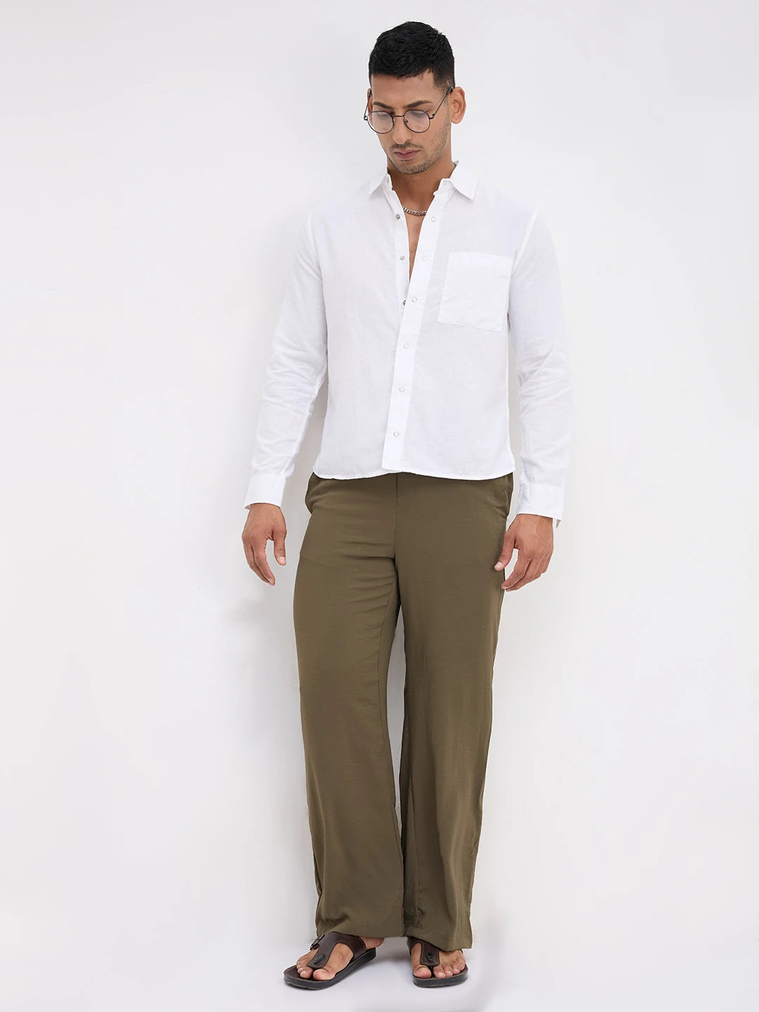Solid Chalk White Straight Hem Crop Shirt