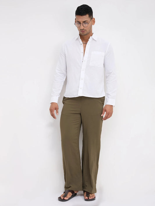 Solid Chalk White Straight Hem Crop Shirt