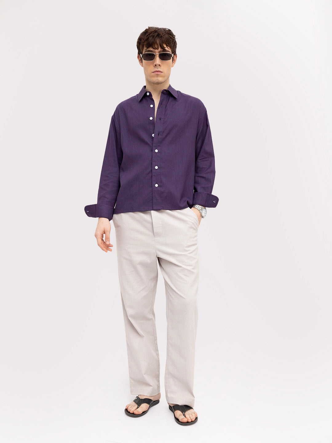 Matte Purple Fine Textured Boxy Fit Crop Shirt