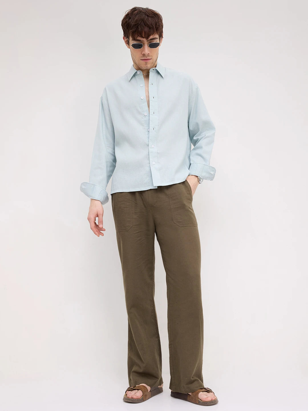 Sheer Baby Blue Boxy Fit Crop Shirt