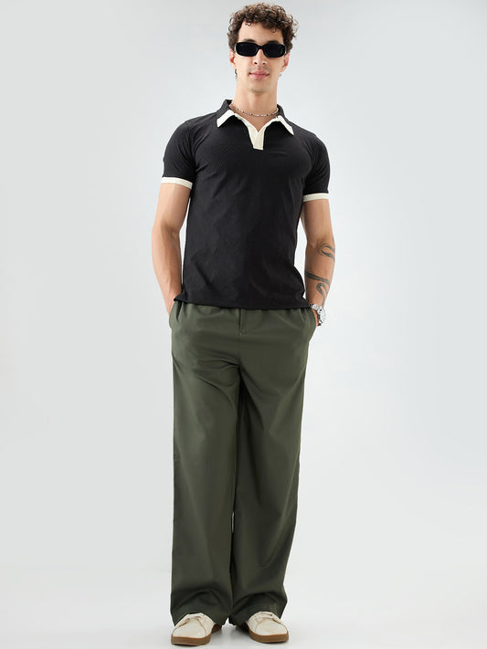 Rich Black Chevron Contrast Polo Neck T-shirt