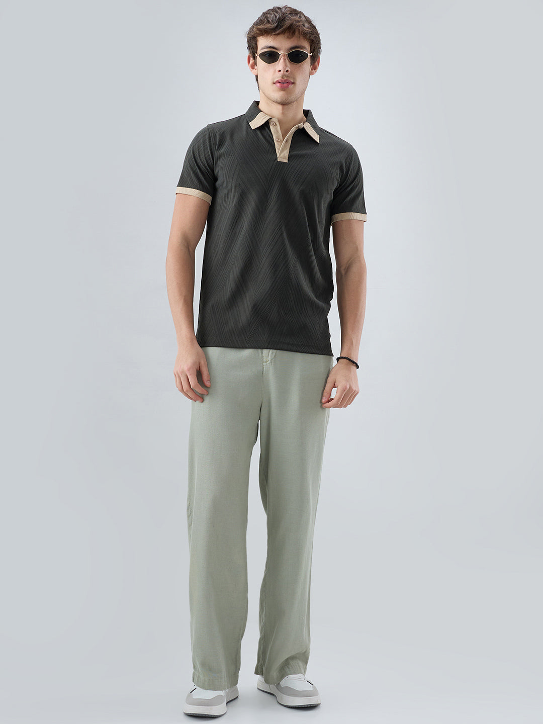 Deep Olive Contrast Polo Neck T-shirt