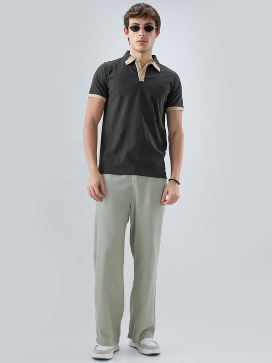 Deep Olive Contrast Polo Neck T-shirt