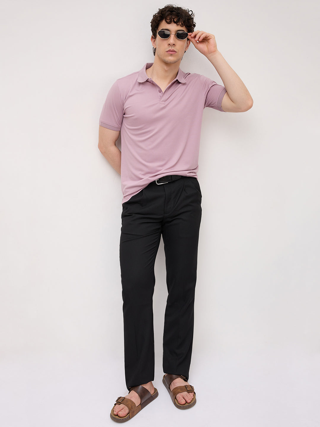 Muted Lilac Honeycomb Polo Knit T-Shirt