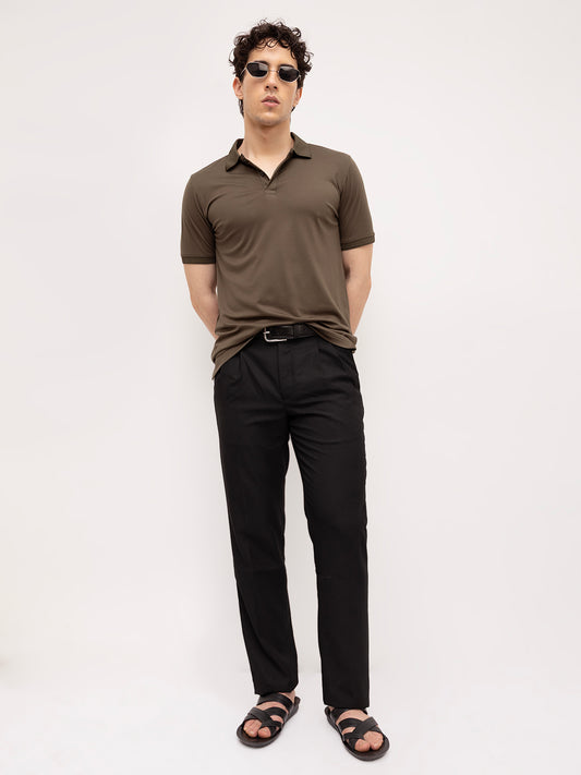 Plush Olive Honeycomb Polo Collar Knit T-Shirt