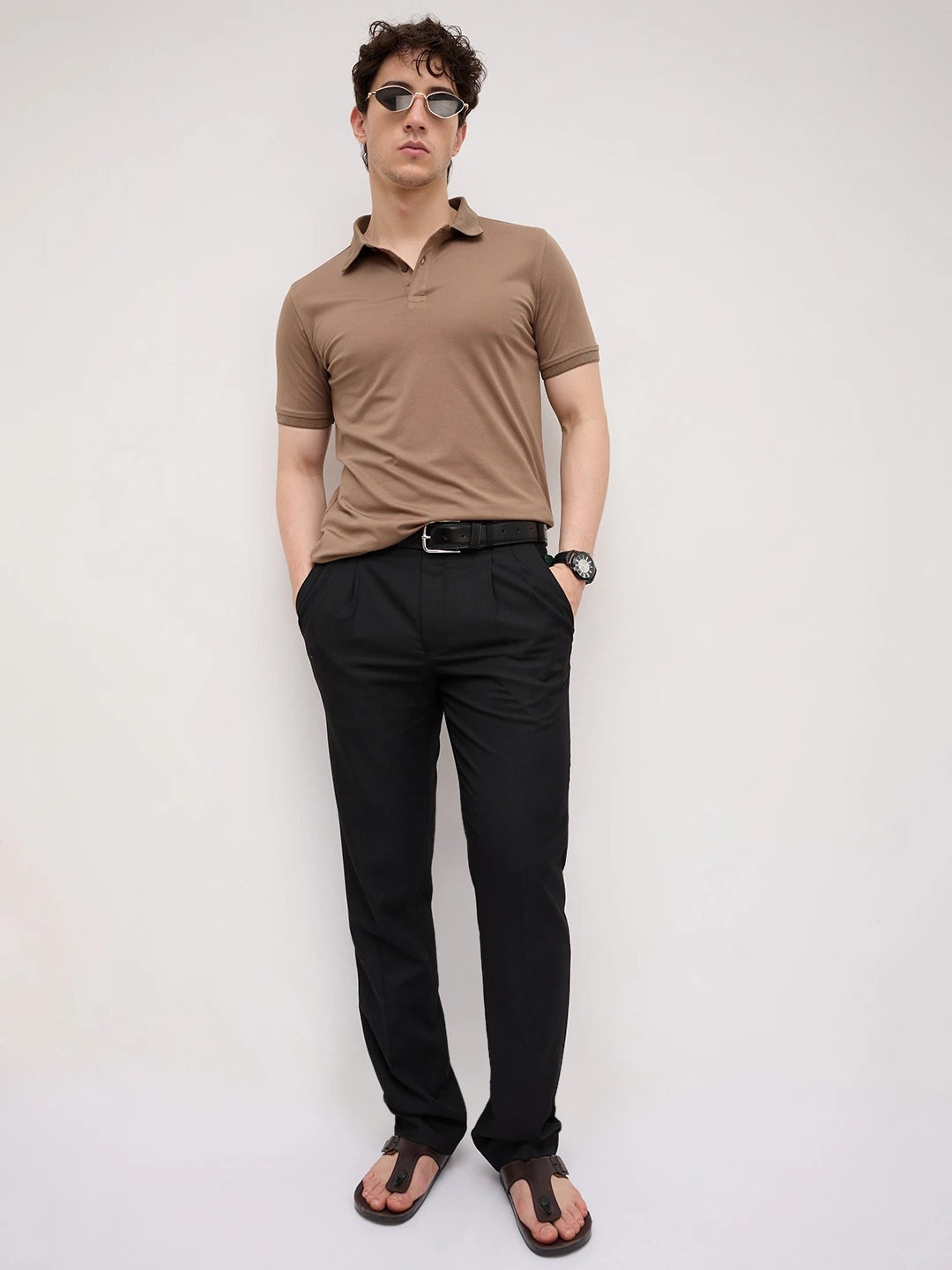 Deep Taupe Honecomb Polo Knit T-Shirt