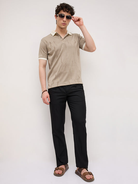 Classic Grey Textured Contrast Polo Knit T-Shirt