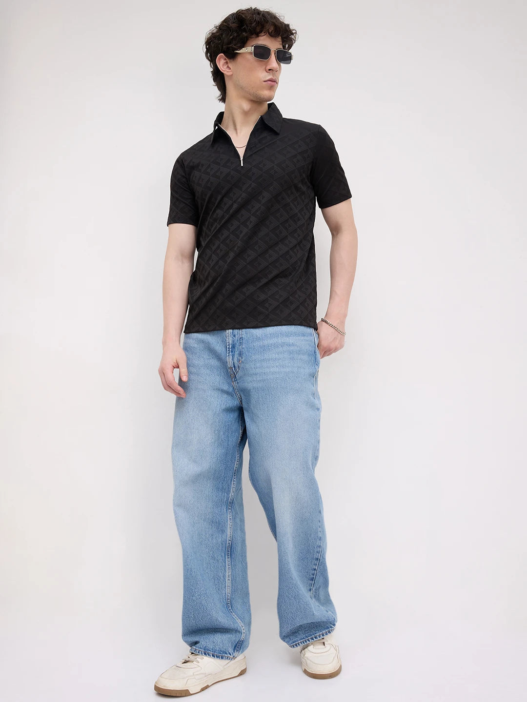 Black Diamond Embossed Zip Polo Tee