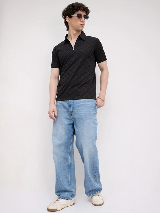 Black Diamond Embossed Zip Polo Tee
