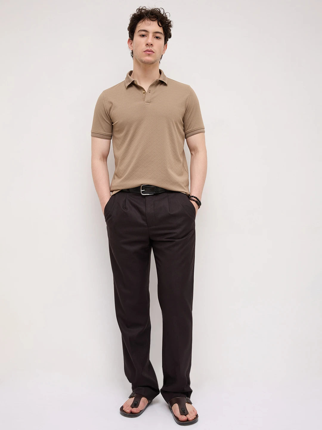 Khaki Diamond Weave Polo Knit T-Shirt