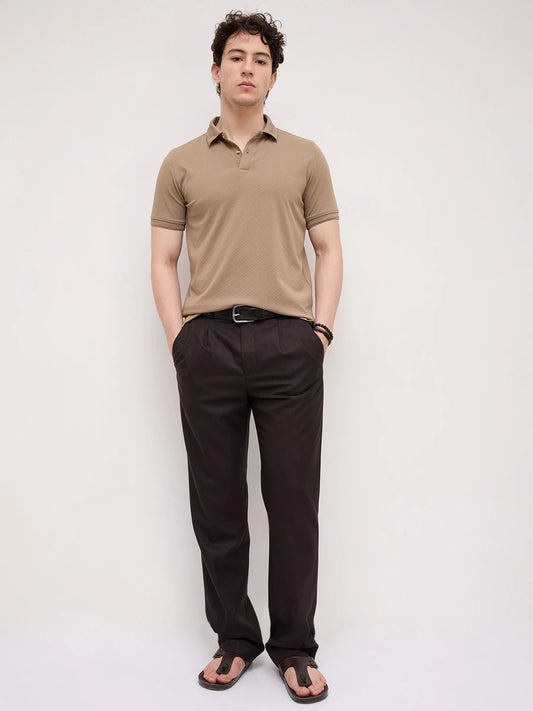 Khaki Diamond Weave Polo Knit T-Shirt