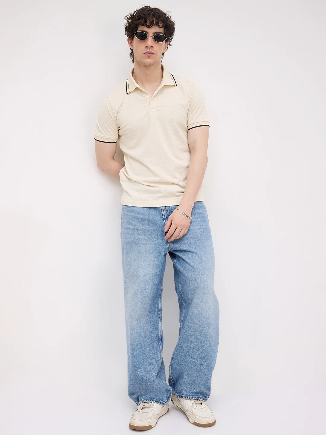 Elite Cream Stripe Weave Knitted Tee
