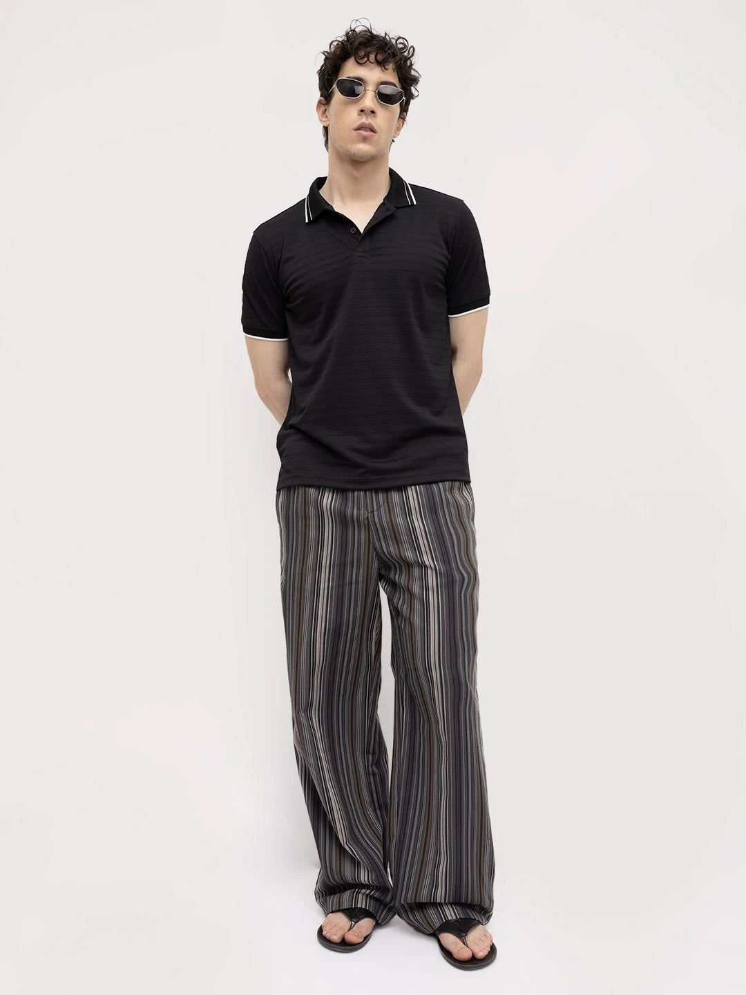 Signature Black Horizontal Stripe Contrast  Polo Knit T-Shirt