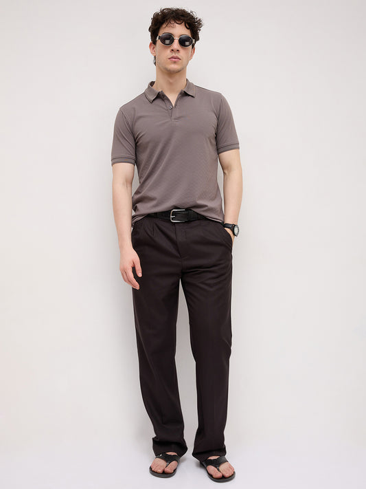Grey Diamond Weave Polo Knit T-Shirt