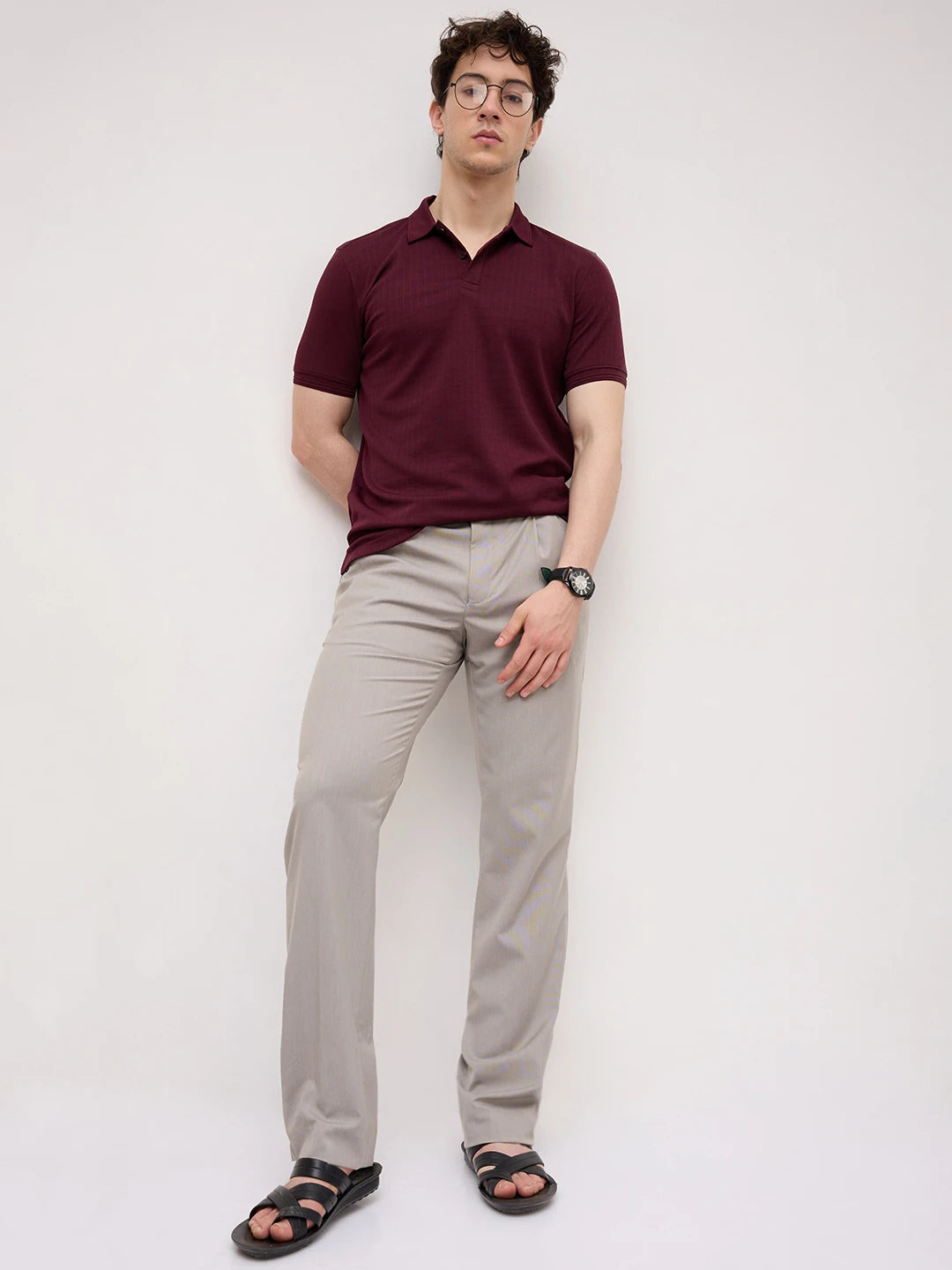 Elite Maroon Pinstripe Weave Polo Tee