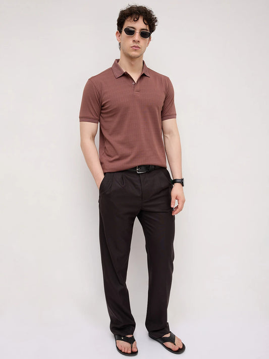 Cocoa Brown Checks Weave Polo Tee