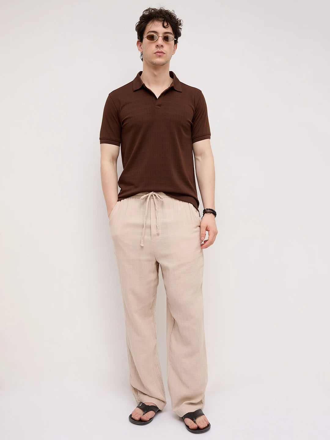 Brunette Brown Checks Weave Polo Tee