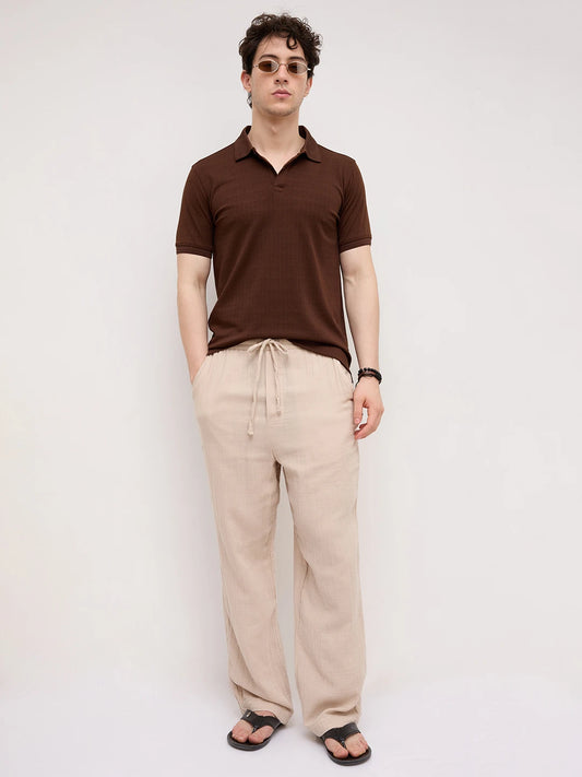 Brunette Brown Checks Weave Polo Tee