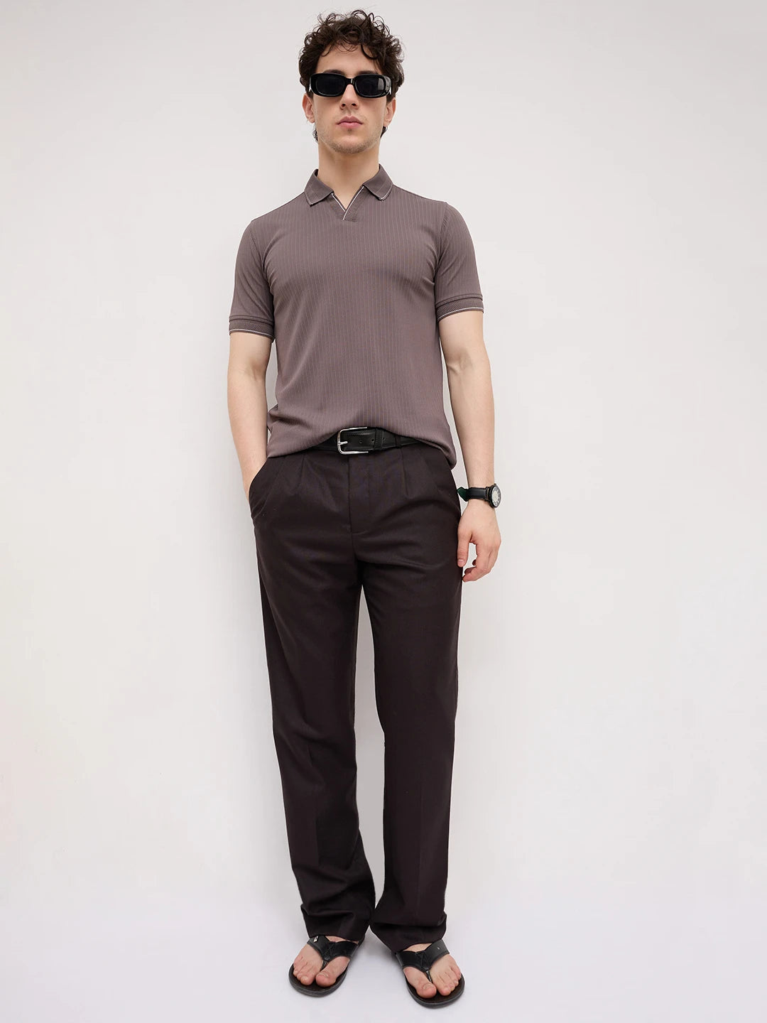 Graphite Grey Pinstripe Weave Polo Tee