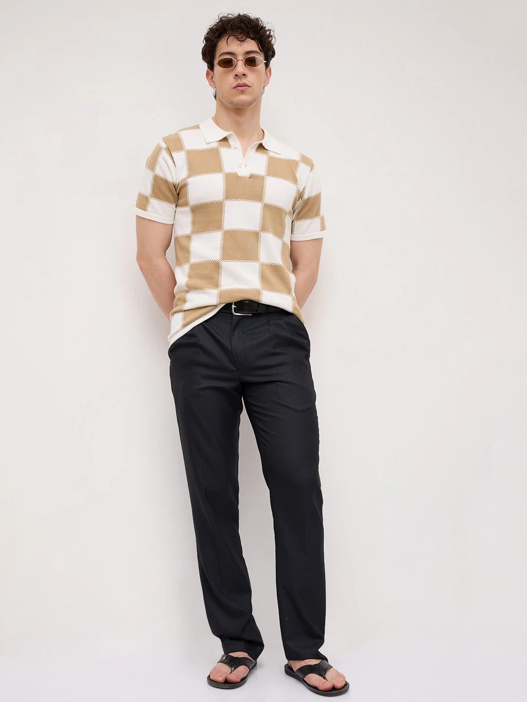 Scalloped Dessert Brown Block Checks Polo T-shirt