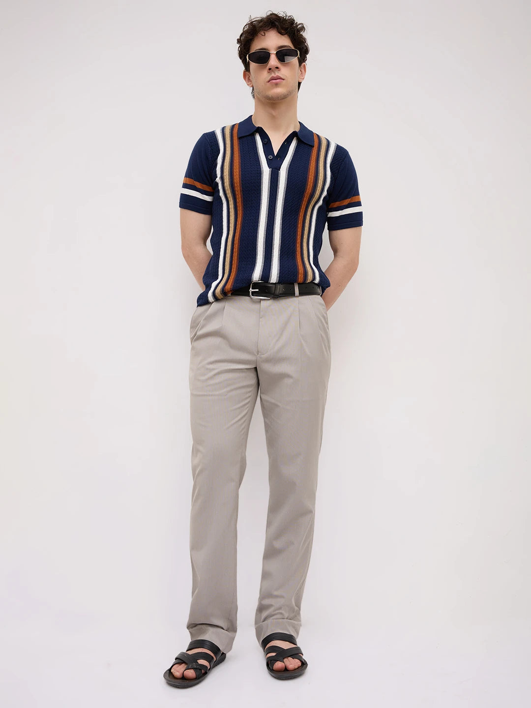 Vintage Multi-Stripe Raceway Zip Flat Knit Polo T-Shirt