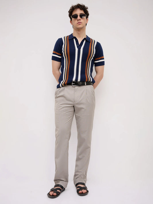 Vintage Multi-Stripe Raceway Zip Flat Knit Polo T-Shirt