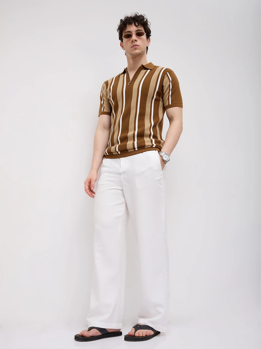 Retro Riviera Vertical Flat Knit Polo T-Shirt
