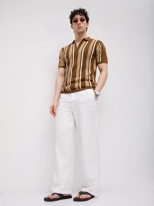 Retro Riviera Vertical Flat Knit Polo T-Shirt