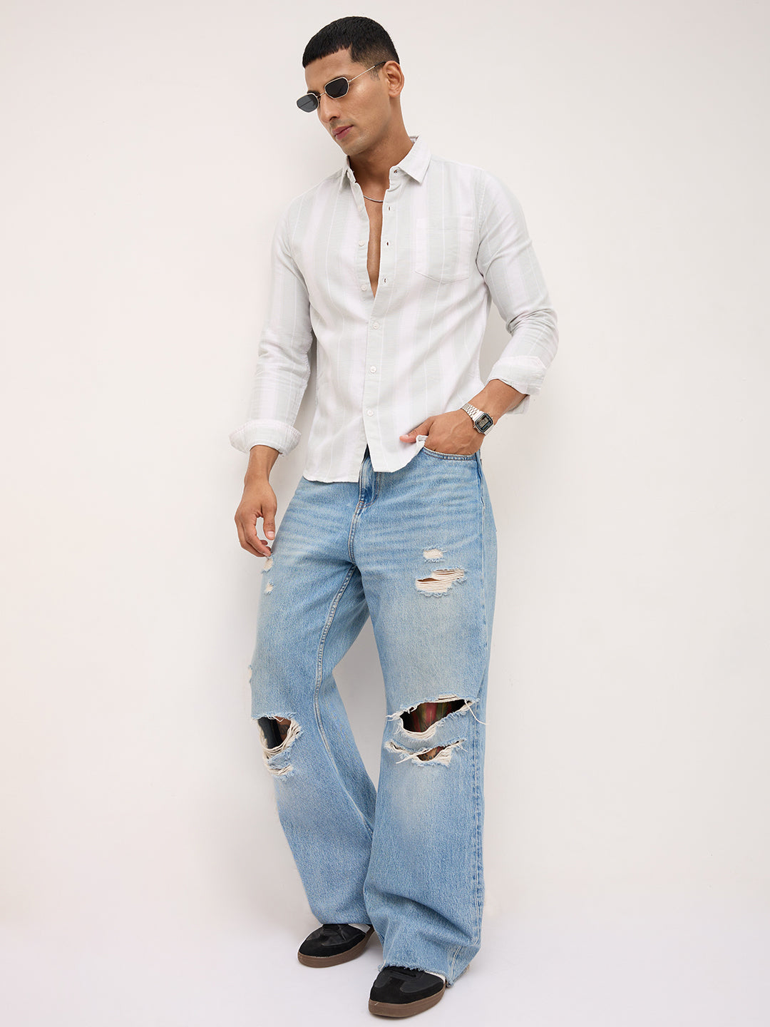 Sage Mist Textured Vertical Resort Shirt