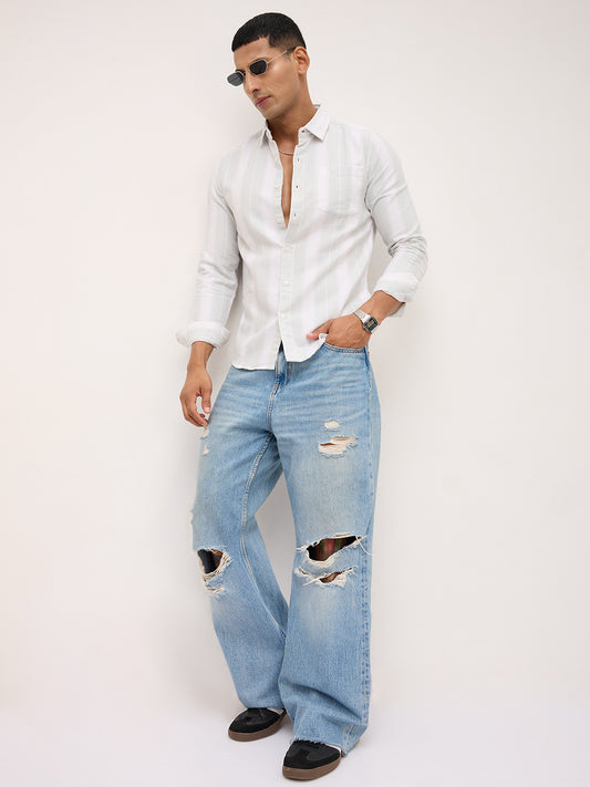 Sage Mist Textured Vertical Resort Shirt