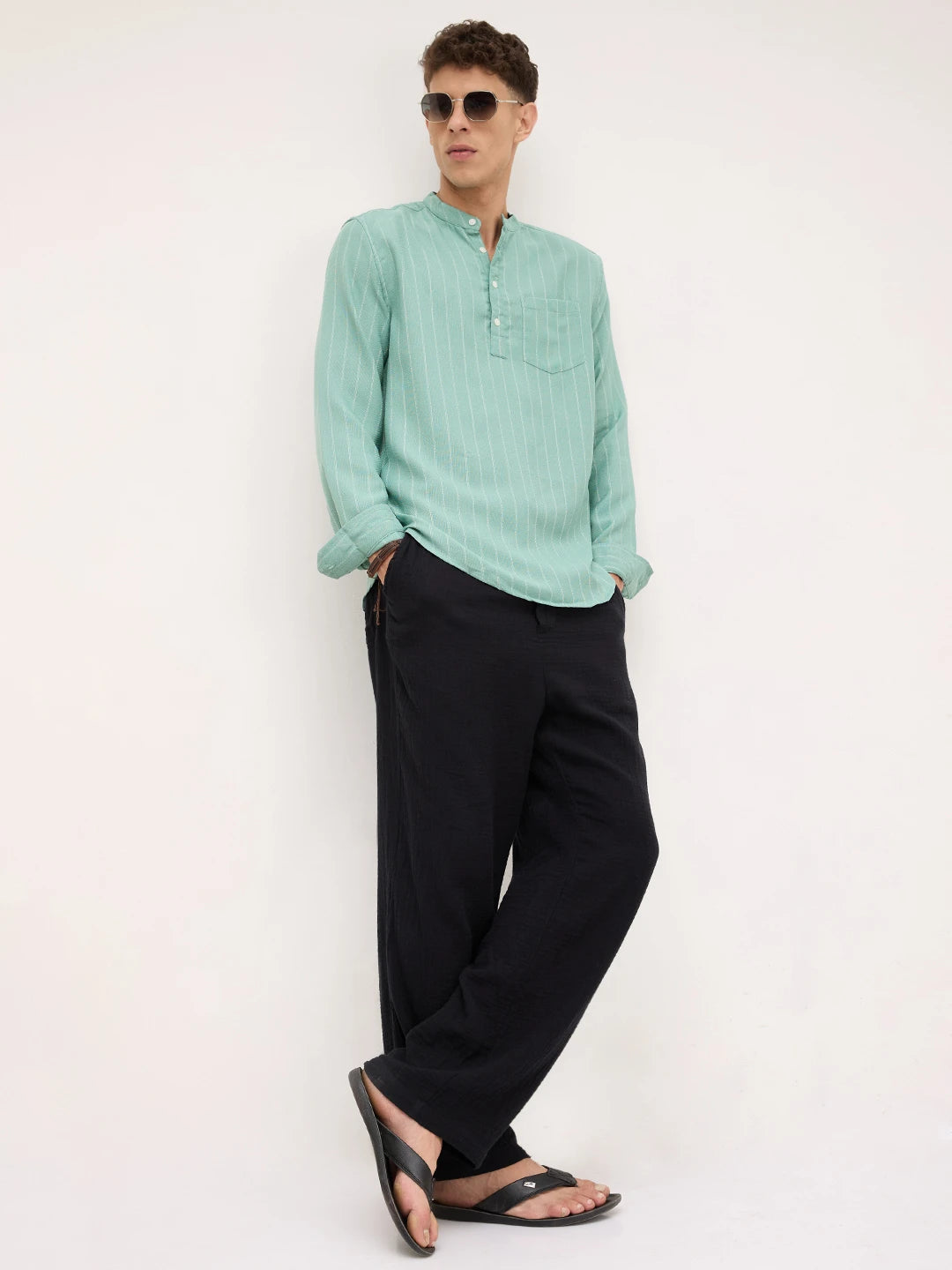 Fern Green Chalk Striped Kurta