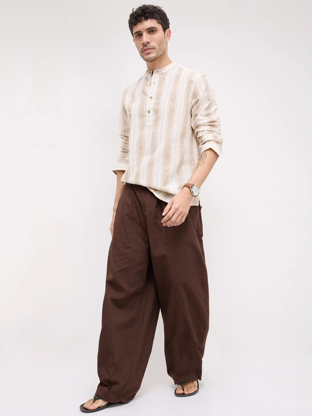 Rustic Sand Beige Vertical Striped Kurta