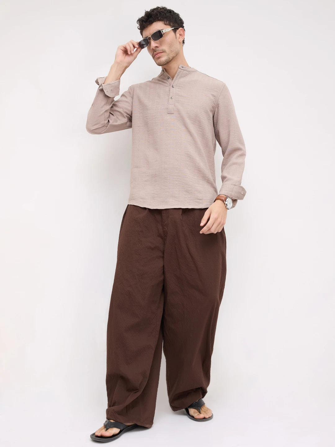 Taupe Lozenge Weave Striped Kurta