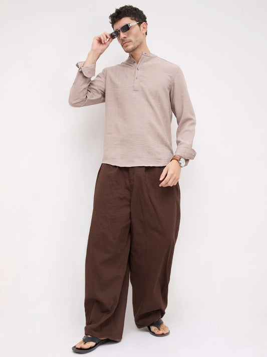 Taupe Lozenge Weave Striped Kurta