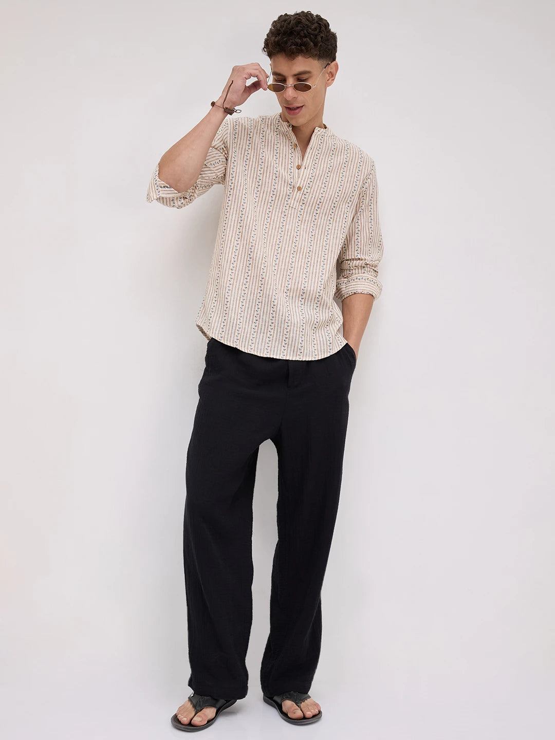 Desert Bloom Linen Blend Striped Kurta