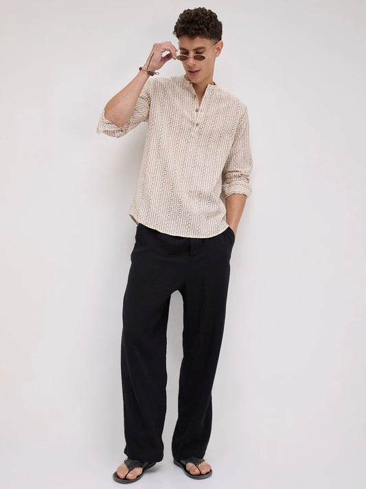 Desert Bloom Linen Blend Striped Kurta