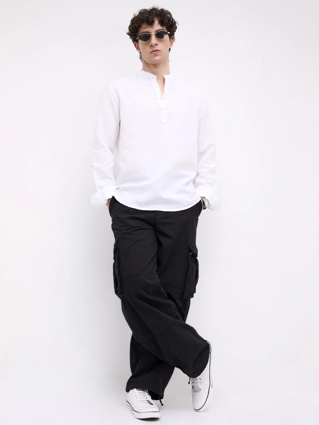 Pearl White Slub Textured Linen Blend Kurta