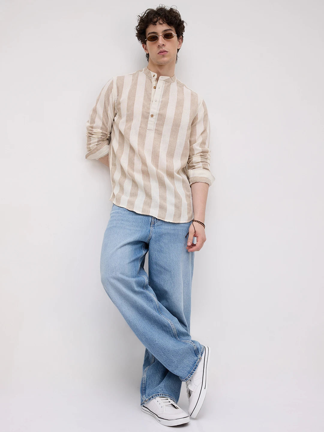 Beige & Ivory Striped Jacquard Kurta
