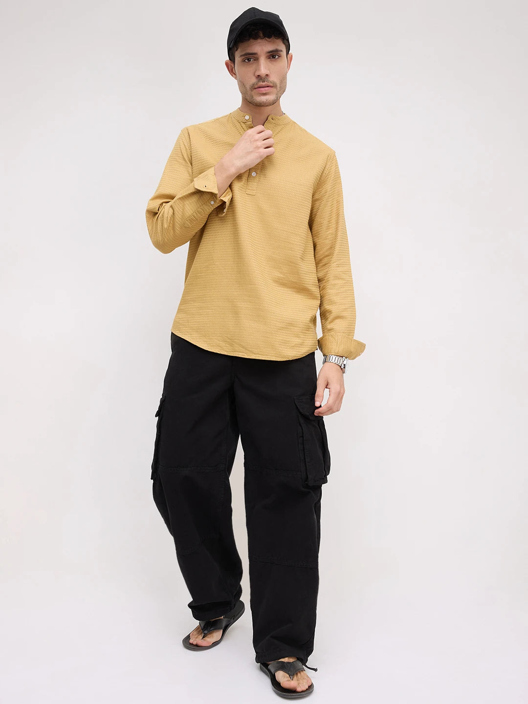 Golden Wavey Textured Kurta