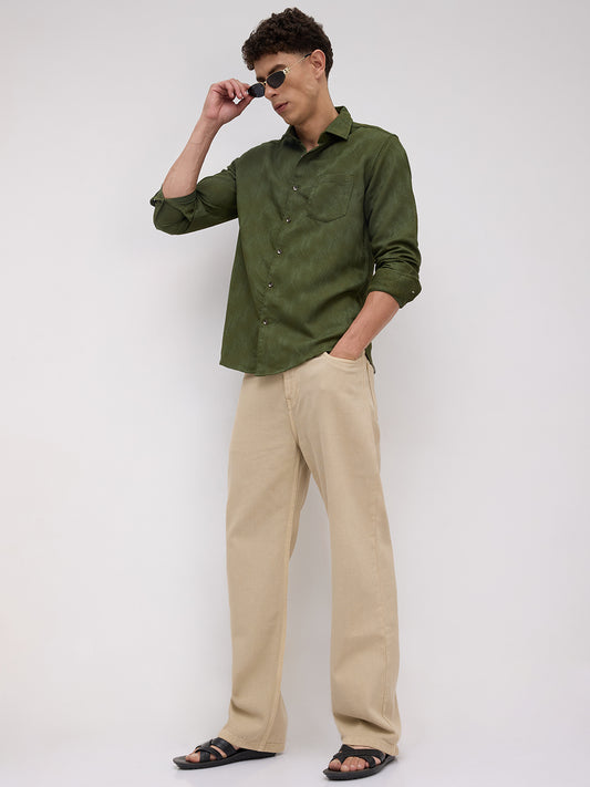 Olive Asymmetric Stripe Textured Shirt